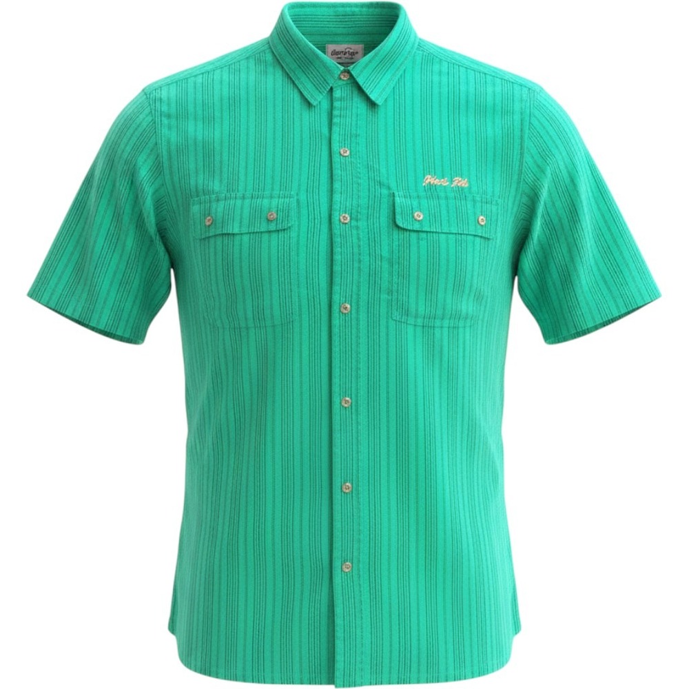 Bugle Boy Mens Short Sleeve Button Down Shirt Green Striped Vintage Large